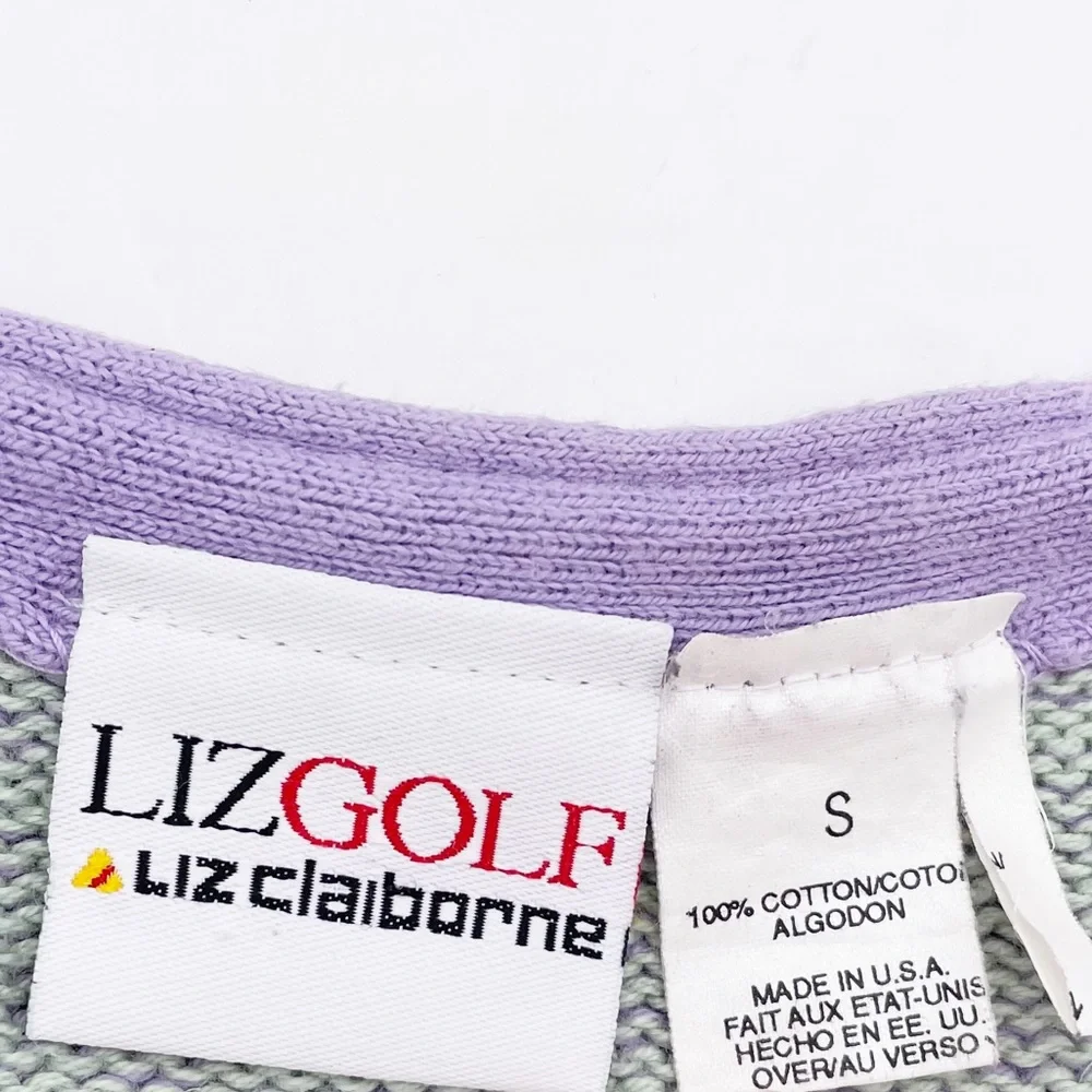 Vintage 90s Y2K Preppy Liz Golf Pastel Purple Green Argyle Knit Sweater Vest - Picture 6 of 8